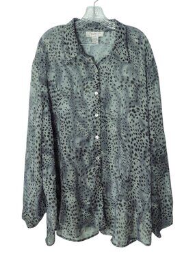 Vintage Truffles Women's Cheetah Print Sheer Button Top 3X Crinkle Lightweight